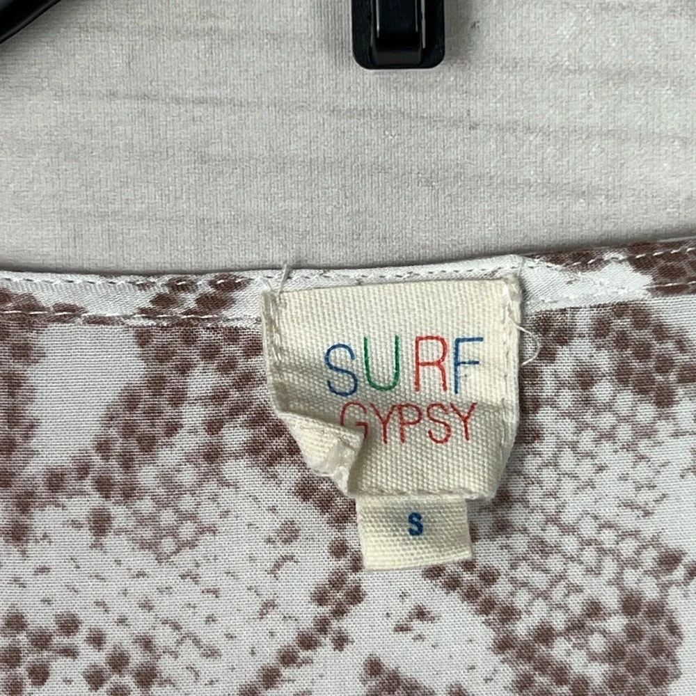 Surf Gypsy Top Women Small White Snakeskin Cover Up Drawstring Tassels Lace Trim